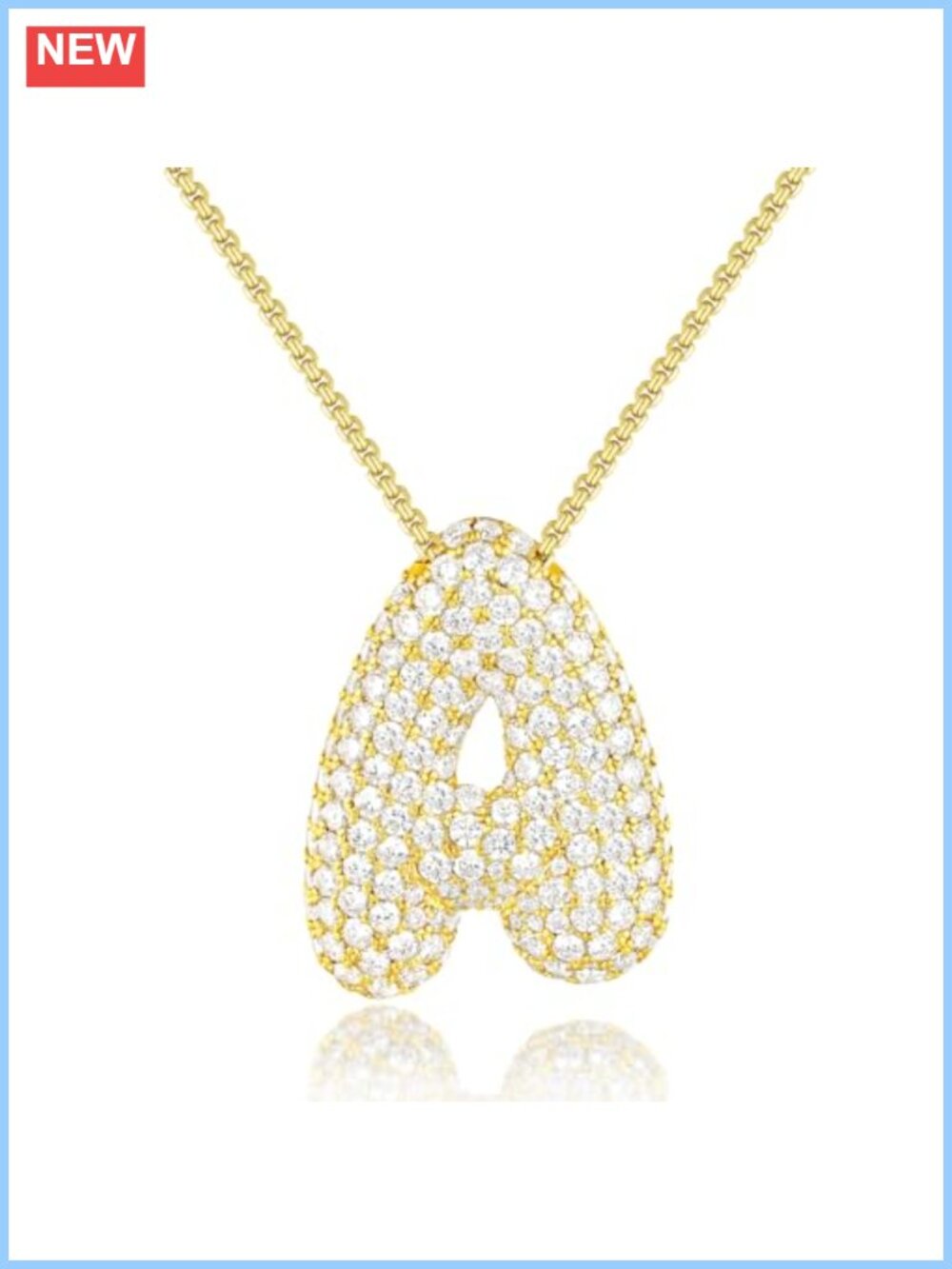 Bubble Letter Necklace for Women, Oversized Pendant, Cubic Zirconia, 18 Inch